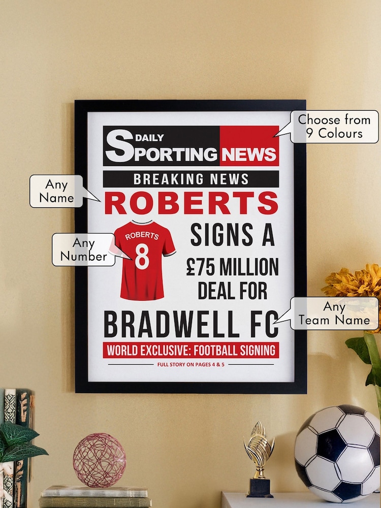 Personalised Football Signing Newspaper Framed Print by PMC - Image 1 of 4