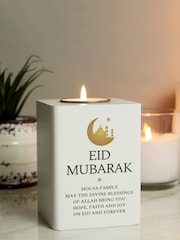 Natural Personalised Eid White Wooden Tea Light Holder by PMC - Image 2 of 3