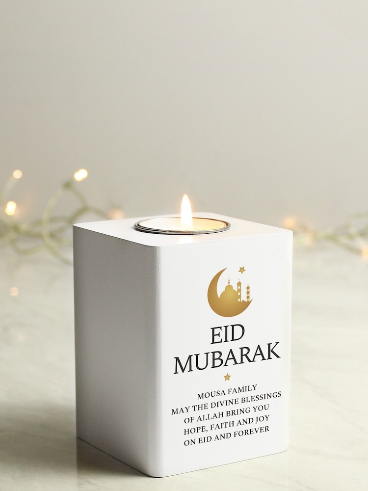 Natural Personalised Eid White Wooden Tea Light Holder by PMC - Image 3 of 3
