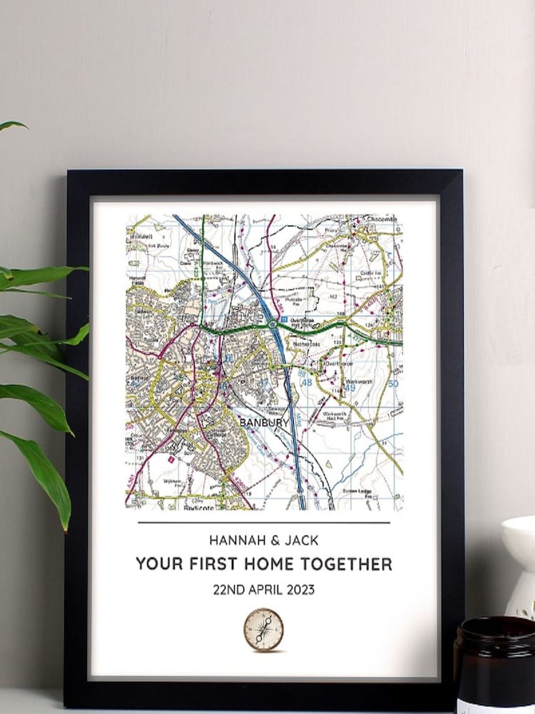 Personalised Present Day Map Framed Print by PMC - Image 1 of 3