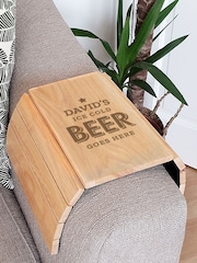 Natural Personalised Beer Goes Here Wooden Sofa Tray by PMC - Image 1 of 3