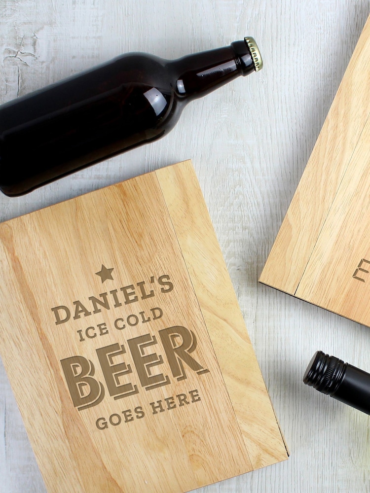 Natural Personalised Beer Goes Here Wooden Sofa Tray by PMC - Image 2 of 3