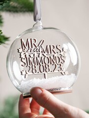 Persoanalised Couple's Cut Out Wooden Names and Date Christmas Bauble by No Ordinary Gift - Image 2 of 3