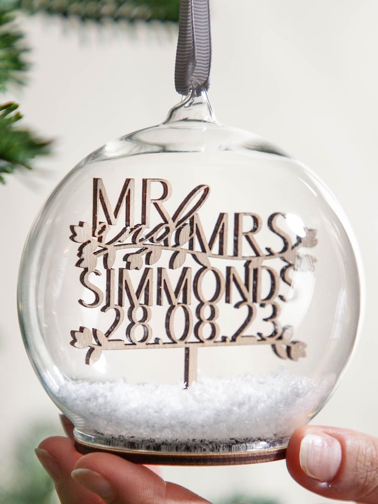 Persoanalised Couple's Cut Out Wooden Names and Date Christmas Bauble by No Ordinary Gift - Image 3 of 3