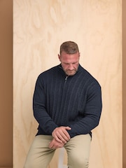 BadRhino Big & Tall Blue 100% Cotton Cable Quarter Zip Jumper - Image 1 of 4