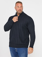 BadRhino Big & Tall Blue 100% Cotton Cable Quarter Zip Jumper - Image 2 of 4