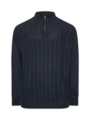 BadRhino Big & Tall Blue 100% Cotton Cable Quarter Zip Jumper - Image 3 of 4