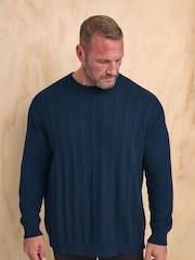 BadRhino Big & Tall Blue 100% Cotton Cable Crew Neck Jumper - Image 1 of 4