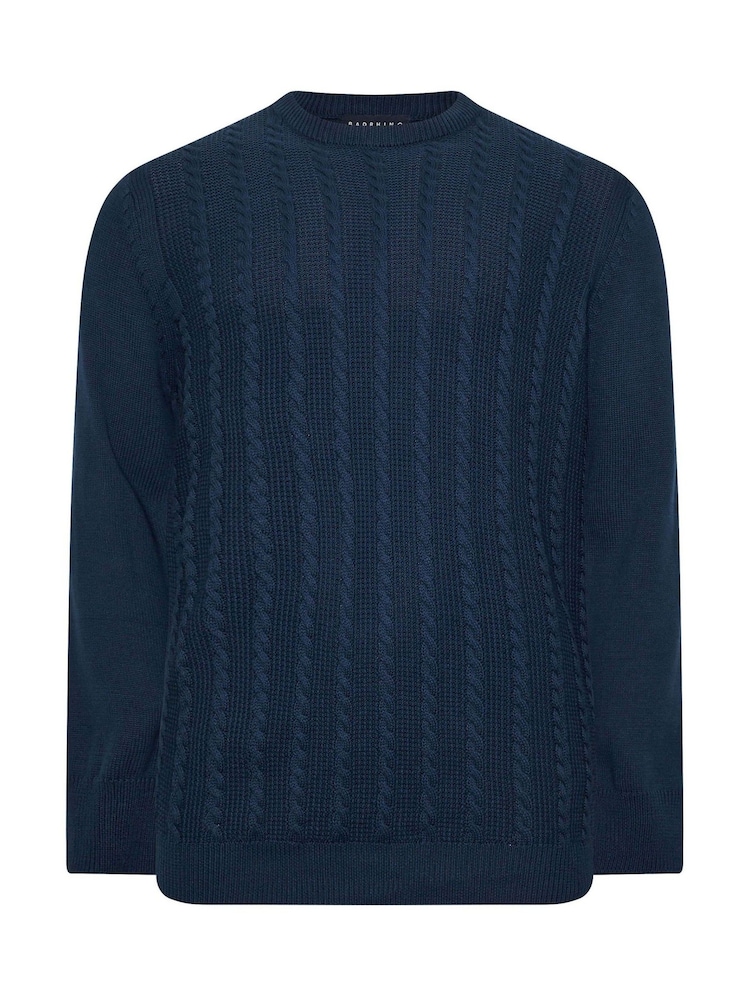 BadRhino Big & Tall Blue 100% Cotton Cable Crew Neck Jumper - Image 3 of 4