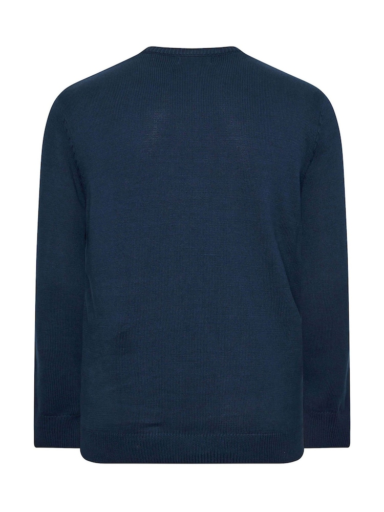BadRhino Big & Tall Blue 100% Cotton Cable Crew Neck Jumper - Image 4 of 4