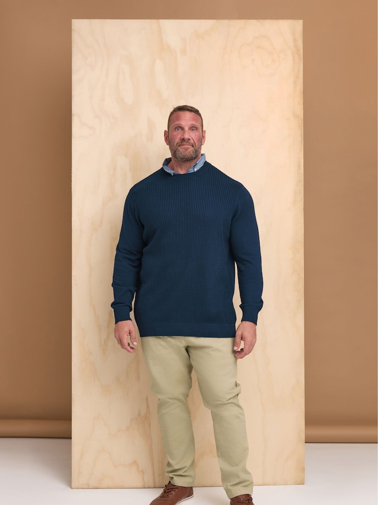 BadRhino Big & Tall Blue 100% Cotton Cable Knitted Jumper - Image 1 of 4