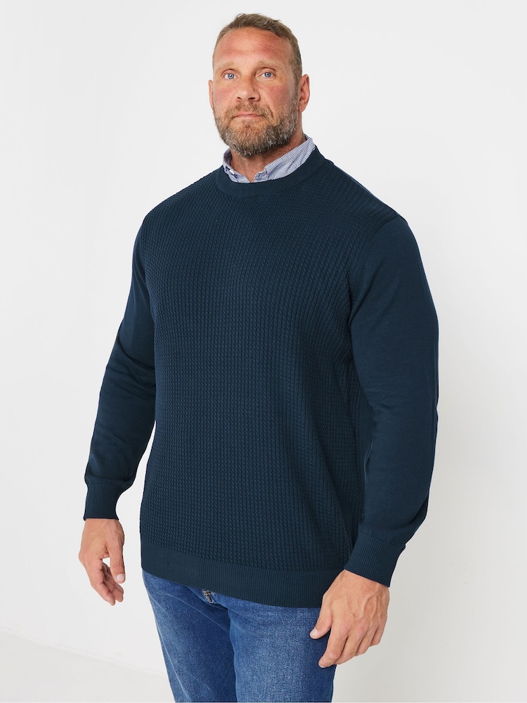 BadRhino Big & Tall Blue 100% Cotton Cable Knitted Jumper - Image 2 of 4