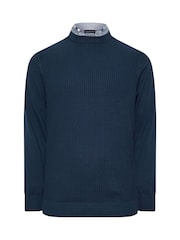 BadRhino Big & Tall Blue 100% Cotton Cable Knitted Jumper - Image 3 of 4