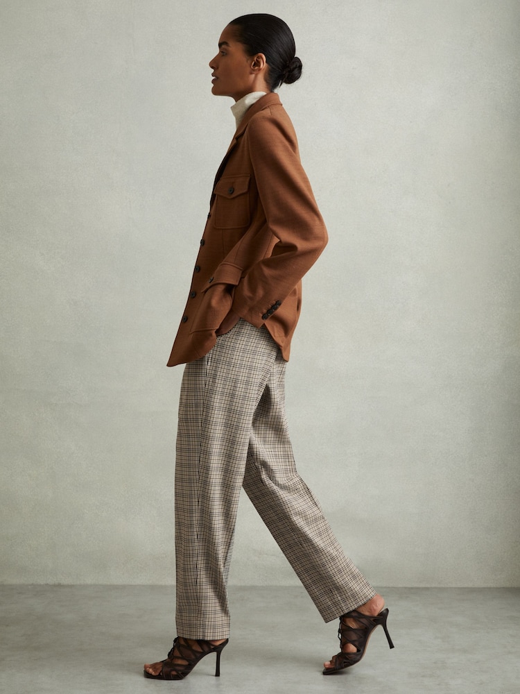 Reiss Neutral Karina Check Elasticated Waist Tapered Trousers - Image 3 of 6