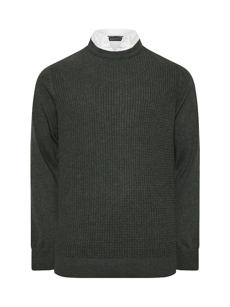 BadRhino Big & Tall Black 100% Cotton Cable Knitted Jumper - Image 2 of 3