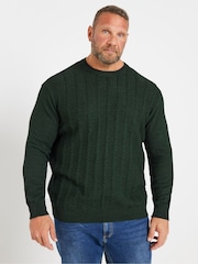 BadRhino Big & Tall Green Cable Crew Neck 100% Cotton Jumper - Image 1 of 3