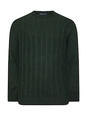 BadRhino Big & Tall Green Cable Crew Neck 100% Cotton Jumper - Image 2 of 3