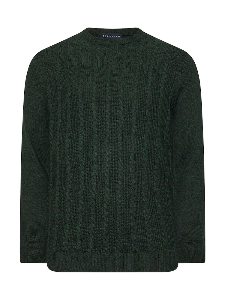 BadRhino Big & Tall Green Cable Crew Neck 100% Cotton Jumper - Image 2 of 3