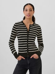 Gap Black/White Stripe Long Sleeve Crew Neck Cardigan - Image 1 of 5