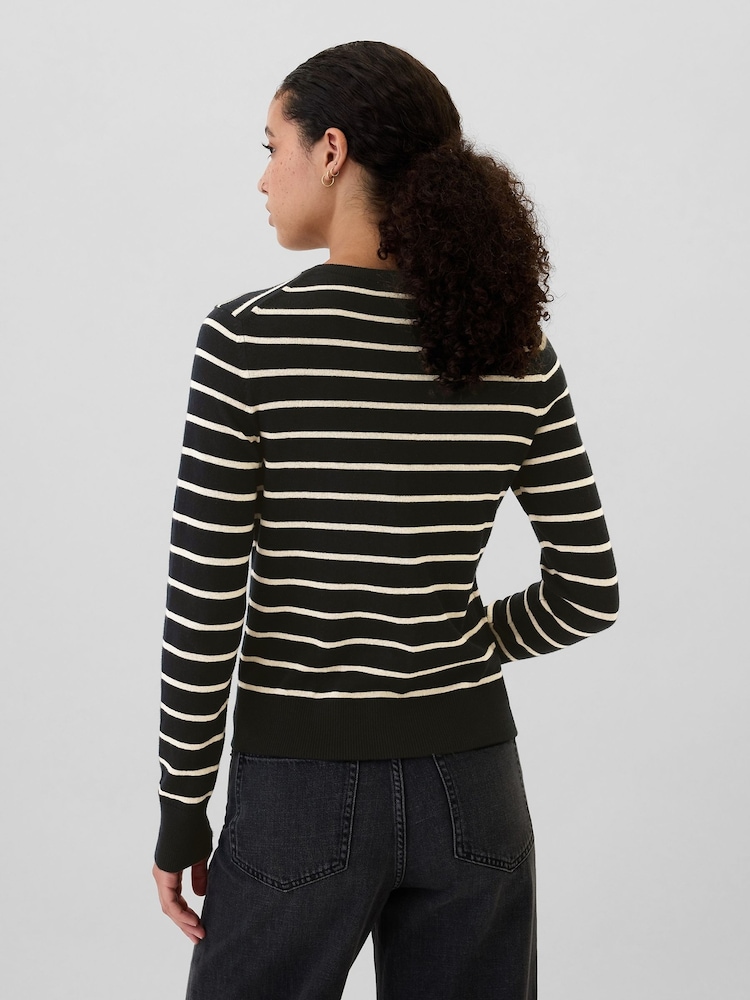 Gap Black/White Stripe Long Sleeve Crew Neck Cardigan - Image 2 of 5