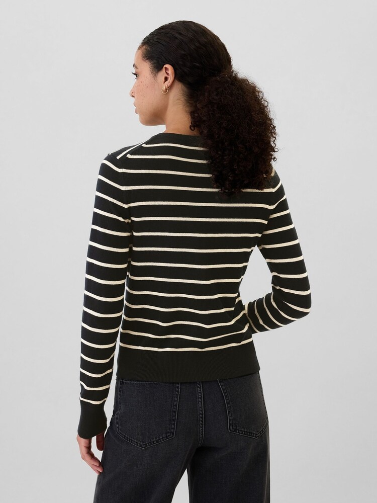 Gap Black/White Stripe Long Sleeve Crew Neck Cardigan - Image 2 of 5 Gap Black/White Stripe Long Sleeve Crew Neck Cardigan - Image 2 of 5