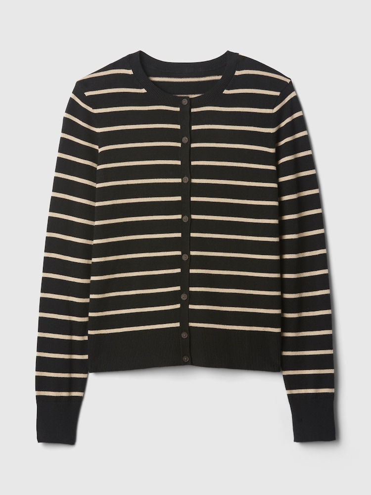 Gap Black/White Stripe Long Sleeve Crew Neck Cardigan - Image 5 of 5