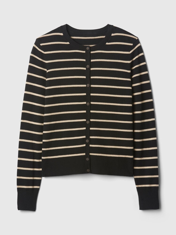Gap Black/White Stripe Long Sleeve Crew Neck Cardigan - Image 5 of 5 Gap Black/White Stripe Long Sleeve Crew Neck Cardigan - Image 5 of 5