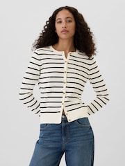 Gap White Stripe Long Sleeve Crew Neck Cardigan - Image 1 of 5