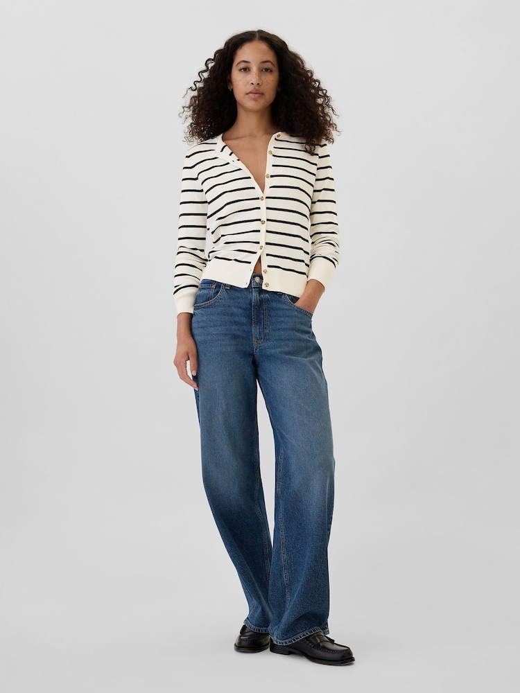 Gap White Stripe Long Sleeve Crew Neck Cardigan - Image 2 of 5