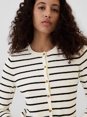 Gap White Stripe Long Sleeve Crew Neck Cardigan - Image 4 of 5