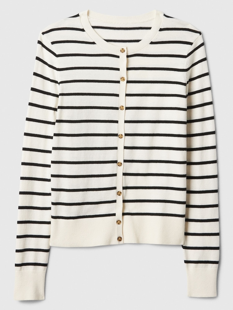 Gap White Stripe Long Sleeve Crew Neck Cardigan - Image 5 of 5