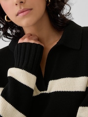 Gap Black Stripe Soft Cotton Shrunken V-Neck Polo Jumper - Image 2 of 5
