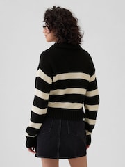 Gap Black Stripe Soft Cotton Shrunken V-Neck Polo Jumper - Image 3 of 5