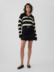 Gap Black Stripe Soft Cotton Shrunken V-Neck Polo Jumper - Image 4 of 5