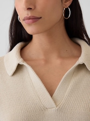 Gap Beige Soft Cotton Shrunken V-Neck Polo Jumper - Image 2 of 5
