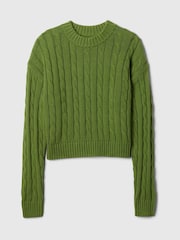 Gap Green 100% Cotton Cable Knit Crew Neck Cropped Jumper - Image 5 of 5