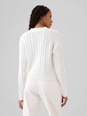 Gap White 100% Cotton Cable Knit Crew Neck Cropped Jumper - Image 2 of 5