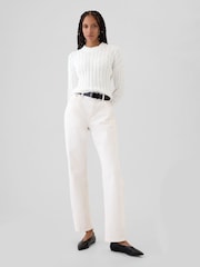 Gap White 100% Cotton Cable Knit Crew Neck Cropped Jumper - Image 3 of 5
