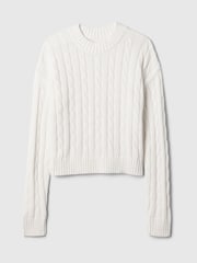Gap White 100% Cotton Cable Knit Crew Neck Cropped Jumper - Image 5 of 5