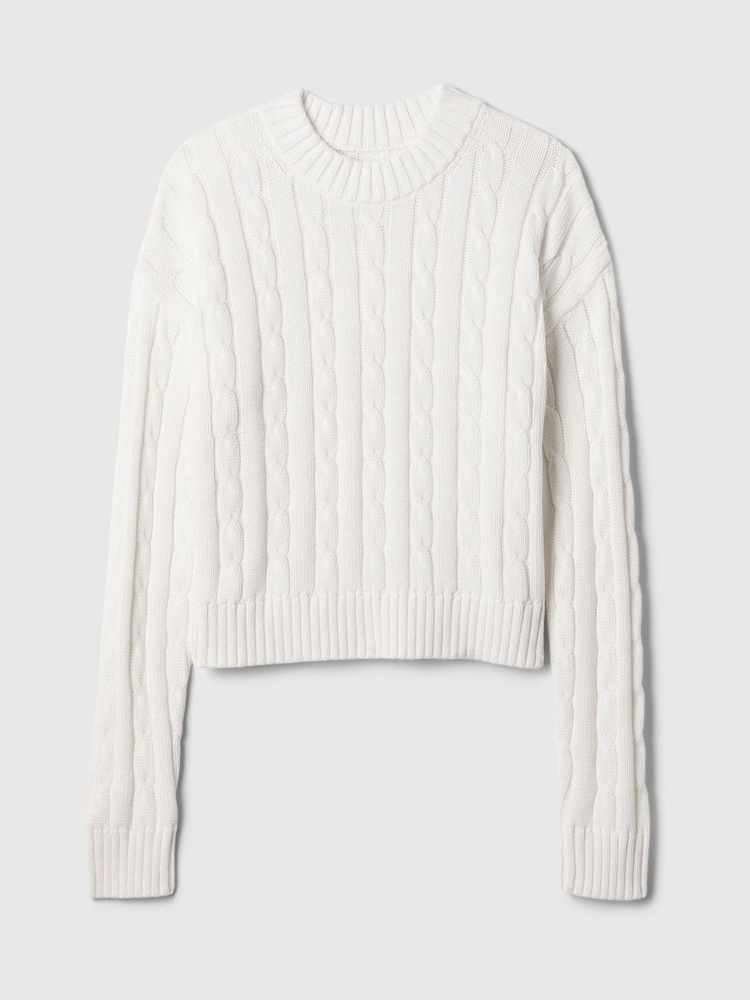 Gap White 100% Cotton Cable Knit Crew Neck Cropped Jumper - Image 5 of 5