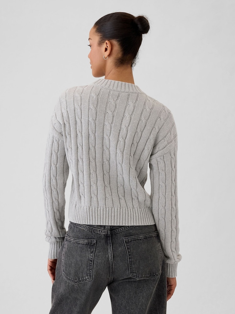 Gap Grey 100% Cotton Cable Knit Crew Neck Cropped Jumper - Image 2 of 7
