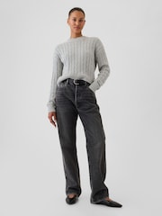 Gap Grey 100% Cotton Cable Knit Crew Neck Cropped Jumper - Image 3 of 7