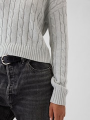 Gap Grey 100% Cotton Cable Knit Crew Neck Cropped Jumper - Image 4 of 7