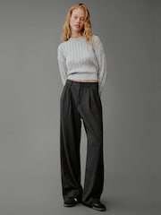 Gap Grey 100% Cotton Cable Knit Crew Neck Cropped Jumper - Image 5 of 7