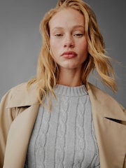 Gap Grey 100% Cotton Cable Knit Crew Neck Cropped Jumper - Image 6 of 7