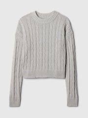 Gap Grey 100% Cotton Cable Knit Crew Neck Cropped Jumper - Image 7 of 7