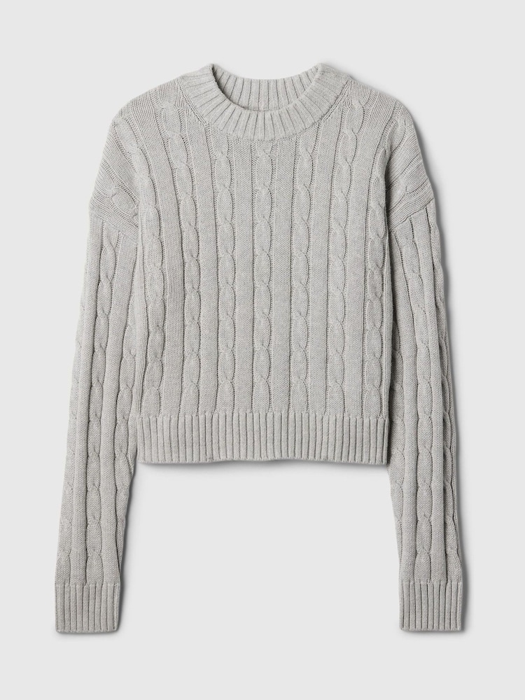 Gap Grey 100% Cotton Cable Knit Crew Neck Cropped Jumper - Image 7 of 7