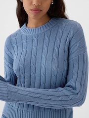 Gap Blue 100% Cotton Cable Knit Crew Neck Cropped Jumper - Image 2 of 5