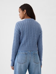 Gap Blue 100% Cotton Cable Knit Crew Neck Cropped Jumper - Image 3 of 5