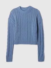 Gap Blue 100% Cotton Cable Knit Crew Neck Cropped Jumper - Image 5 of 5